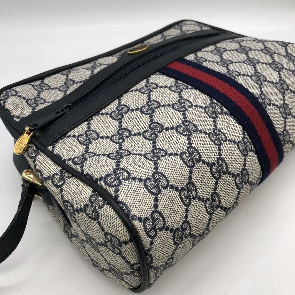 GUCCI 010 378 Shoulder Bag GG Supreme Sherry Leather Navy Old Gucci Women's M... - Picture 5 of 11